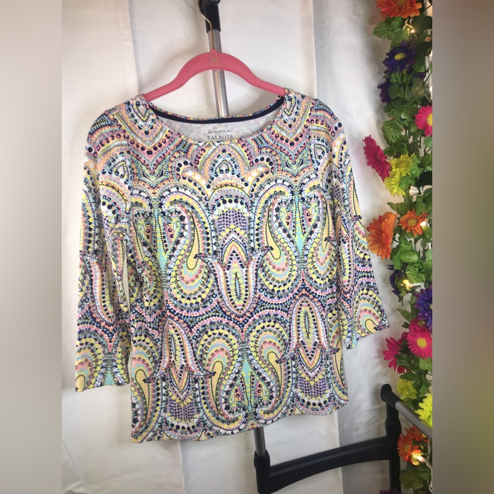 Talbots Petites | Women’s “The Talbots Tee” Colorful Pattern Blouse Top